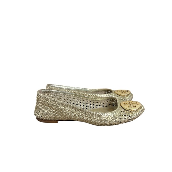 Tory Burch Pasadena Metallic Leather Woven Ballet Flats - Picture 4 of 11